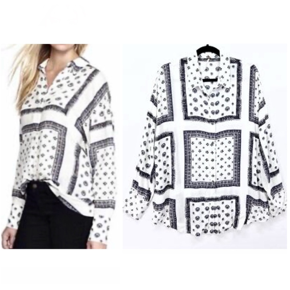 FP “Little Secret” Lightweight Bandana Mosaic Pattern Button-Down Shirt Size XS